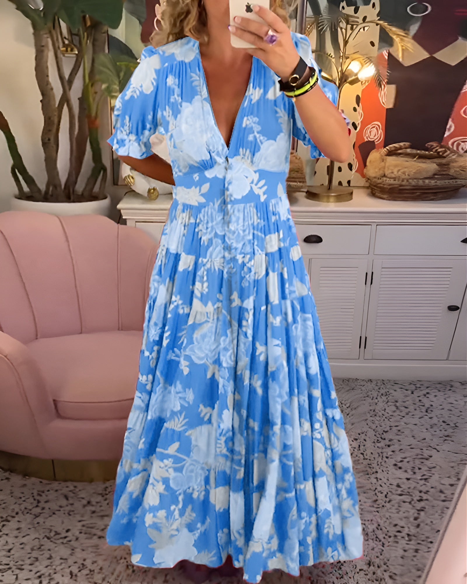 ALICE | Flower print V-neck pocket dress