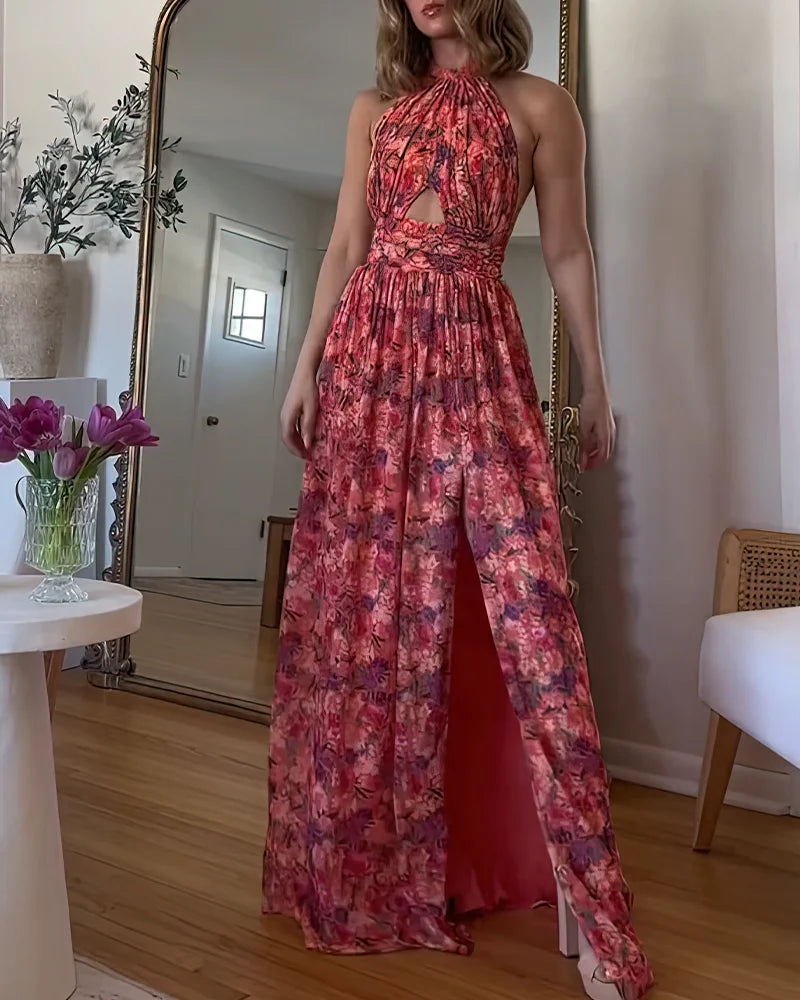 BRIELLE | Backless maxi dress with floral print